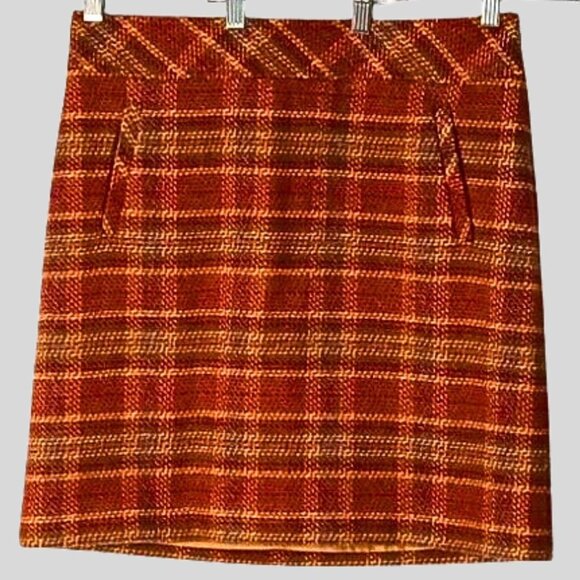 Talbots Dresses & Skirts - 70s Style Womens Talbots Mini Skirt Size 6 Orange Wool Pencil Plaid Kangaroo